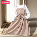 New Dress for Teens Girls 8-12Yrs Autumn Winter Belt Button Khaki Children Dress Soft Sweet Warm Vintage Teens Girls Clothing