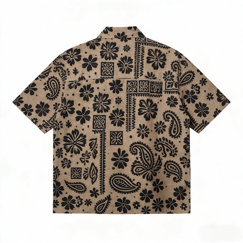 Hawaiian Mens Button Down Paisley Shirt Summer Beach Casual Print Short Sleeve Boho Vacation Blouse Tops Baggy Floral Shirts