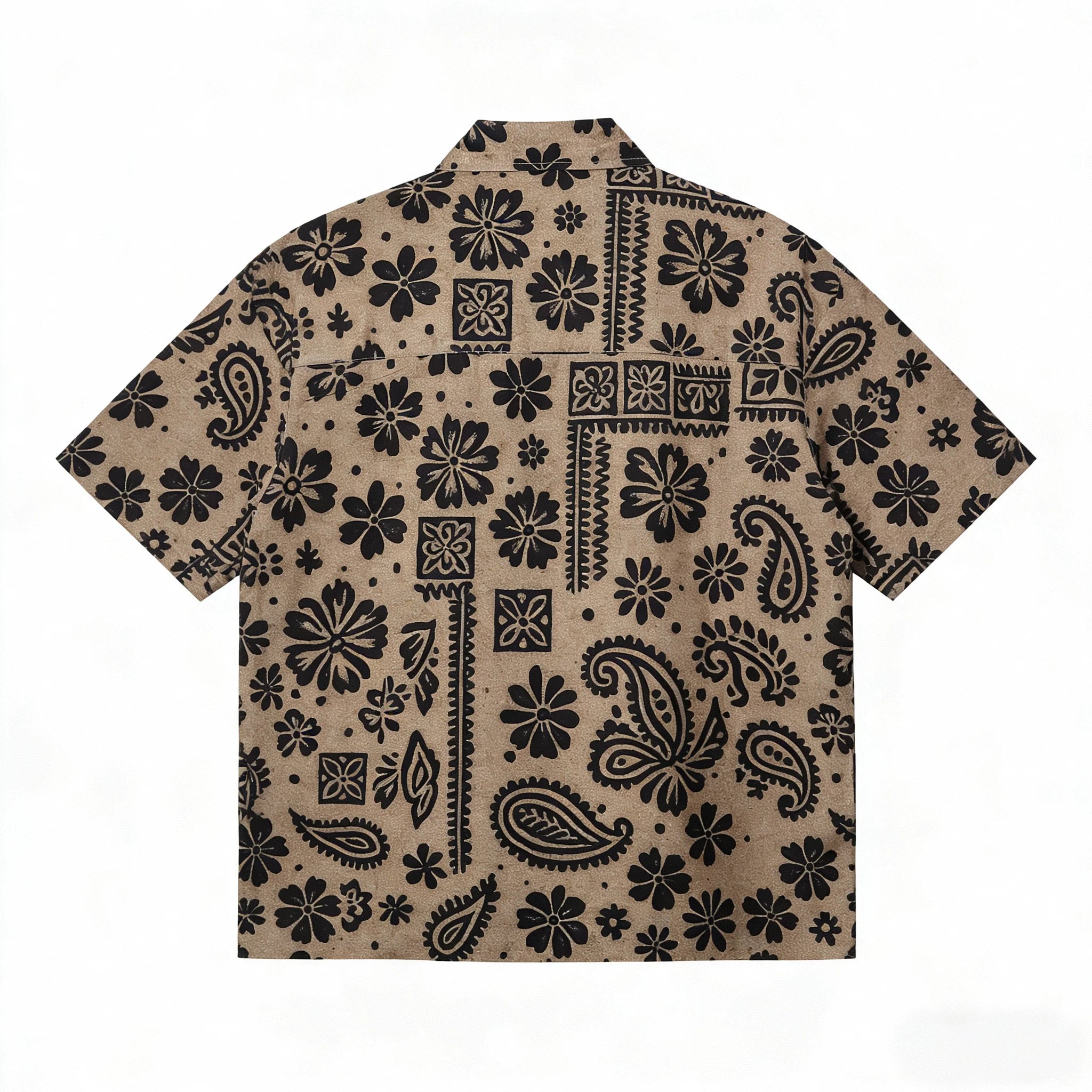 Hawaiian Mens Button Down Paisley Shirt Summer Beach Casual Print Short Sleeve Boho Vacation Blouse Tops Baggy Floral Shirts