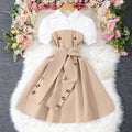 New Khaki Girl Dress Summer Casual Vacation Children Dresses Fashion Elegant Retro British Girls Party Dress 7 8 9 10 11 12 Yrs