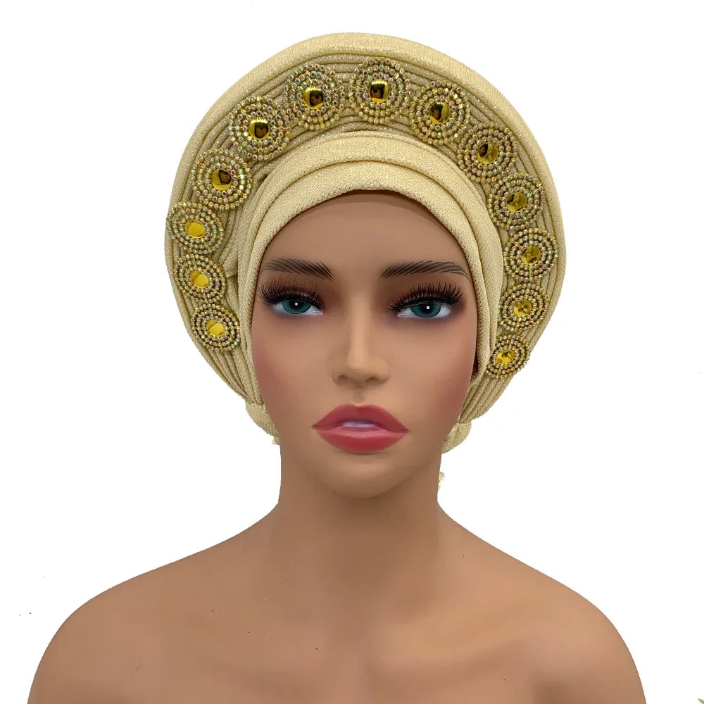 Nigeria Wedding Geles Party Headpiece Turbante Mujer Fashion African Auto Gele Headtie Women's Head Wraps