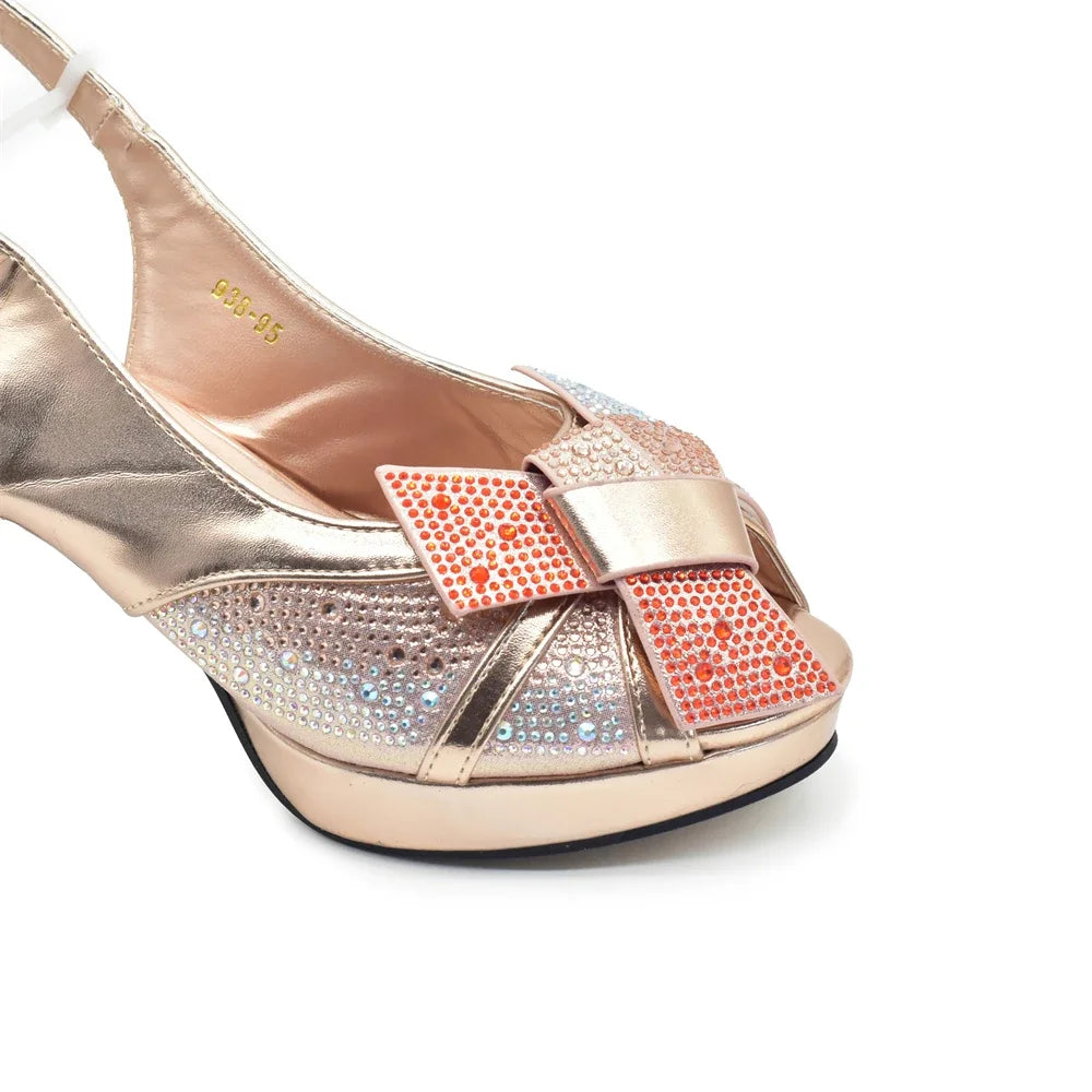 Fashion Women Nigerian Italian Shoes and Bags Set Decorated with Rhinestone Peep Toe High Heels Women Pumps for Wedding