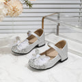 New Girl Princess Shoes for Wedding Party Children Fashion Leather Shoes Silver Bowknot Versatile Kids Catwalk High Heel Shoes
