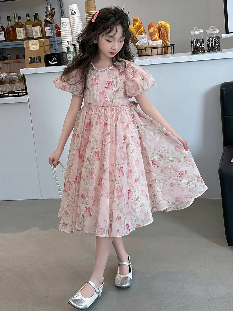 summer Elegant Flower Princess Dresses vestidos elegantes para mujer kids girls dress clothes vestido verano 12 14 enfant fille