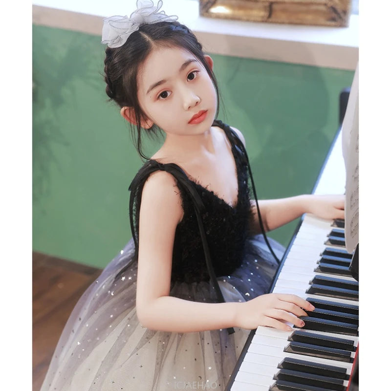 Teen Girl Clothes New Girls Strappy Tie Princess Dress Casual Fashion Kids School Event Host Gown Daily Wear Party Outfit Summer