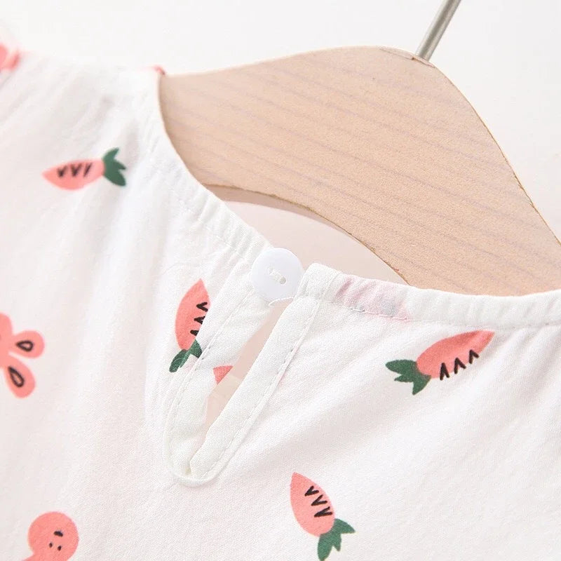 Summer Baby Girls Dresses Toddler Clothes Fashion Cartoon Print Short Sleeved Bow Princess Dress Newborn Children Cute Clothing