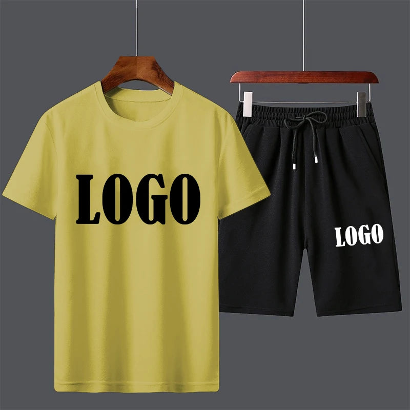 Customized Summer Trending Men Casual Suits Short Sleeve T-shirt+Shorts Sets Fashion Beach Two-piece Set