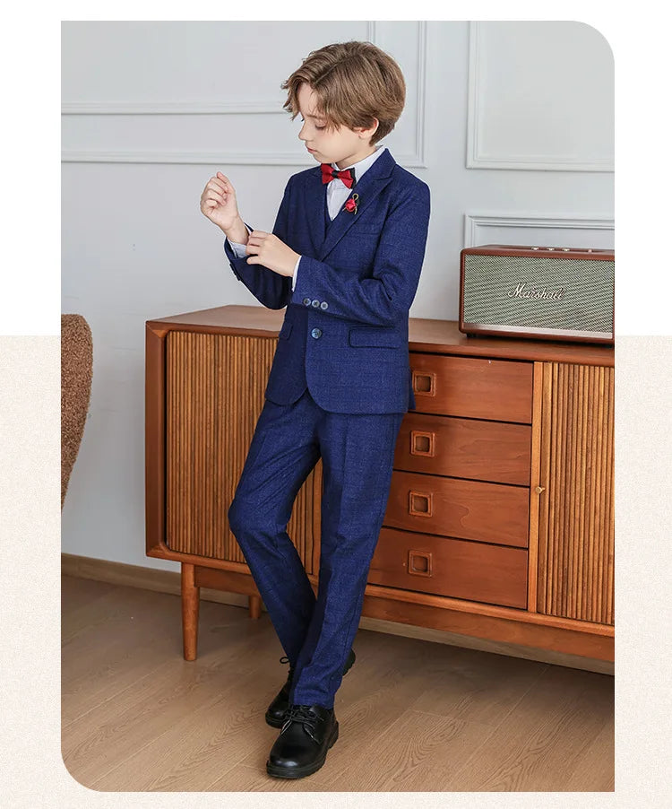 Child Boy Wedding Suit 1-14 Years Teenage Boy Suits Outfits Set Spring Autumn Elegant Boy Formal Performance Costume Suit Set