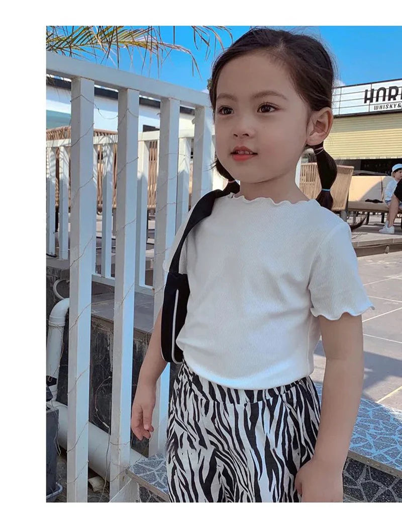 Baby Girls T-Shirt Summer Kids Short Sleeve Tops Tees Soft Ice Silk Fabric Toddler Solid Color Shirts Children's Clothing 1-10Y