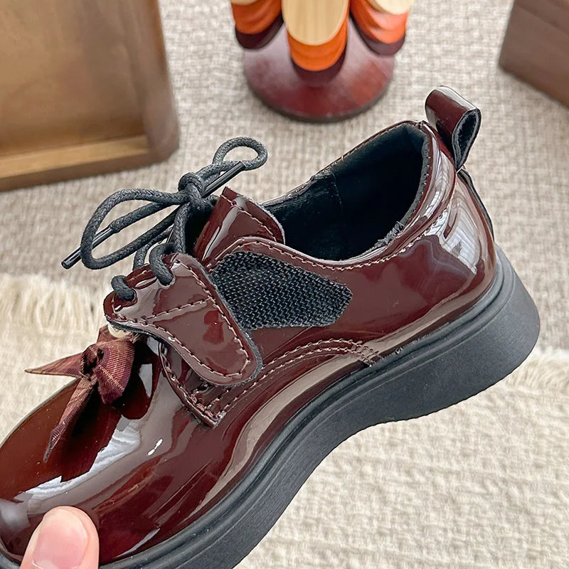 Girl School Perform Shoes Spring Autumn Chic Bow Children Dress Mary Jane Shoes Princess Wedding Party Kids Lolita Leather Shoes