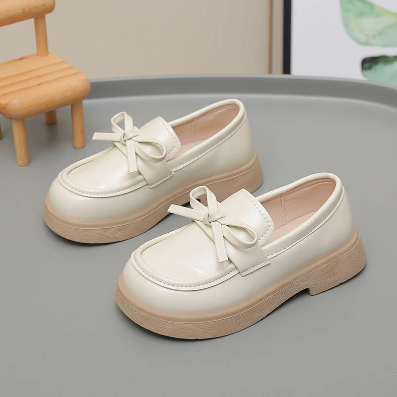 Girls Leather Shoes for Students School Uniform Shoes Black Matte 2025 New Fashion Children Flat Shoes Simple Bows Soft Sole