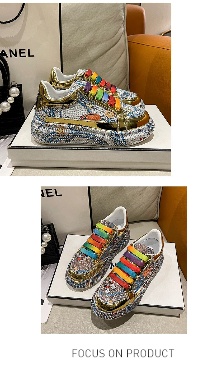 Top Quality Sneakers Women Skating Shoes 2026 Rhinestone Women Loafers Platform Fashion Shiny Women's Casual Shoes Zapatos Mujer