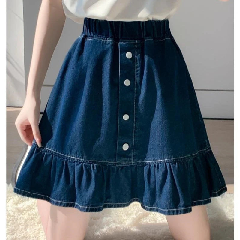 Kids Girls Denim Skirt 2025 New Children Summer Casual Skirts Teenage Girls Blue Jean Skirt Korean Style School Wear Clothes