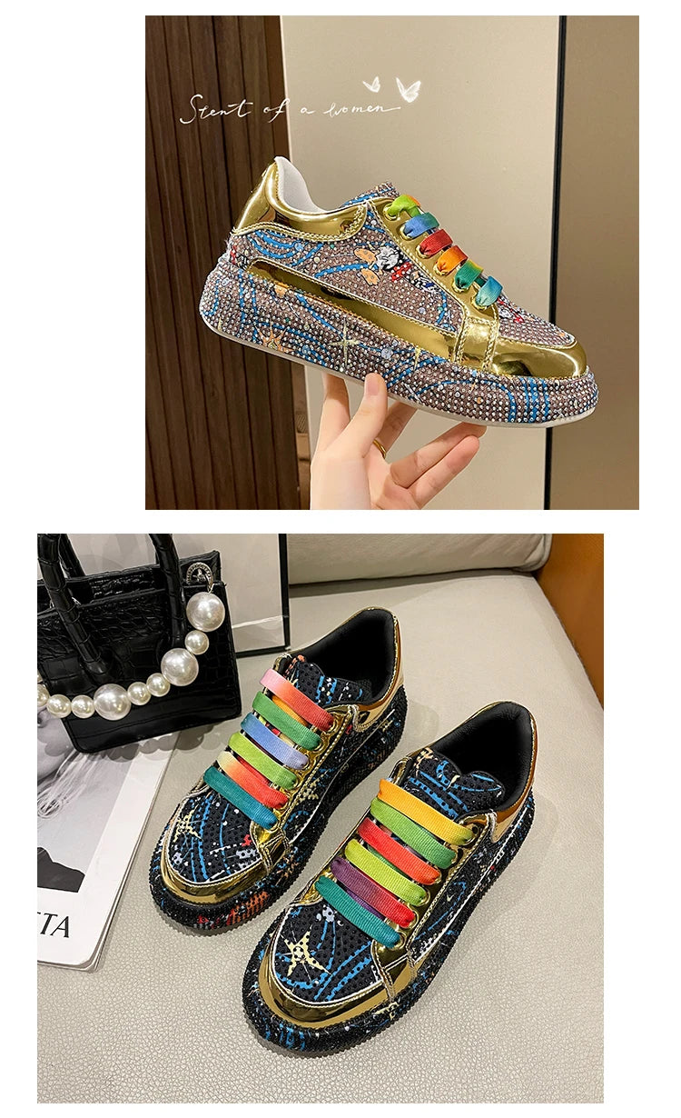Top Quality Sneakers Women Skating Shoes 2026 Rhinestone Women Loafers Platform Fashion Shiny Women's Casual Shoes Zapatos Mujer