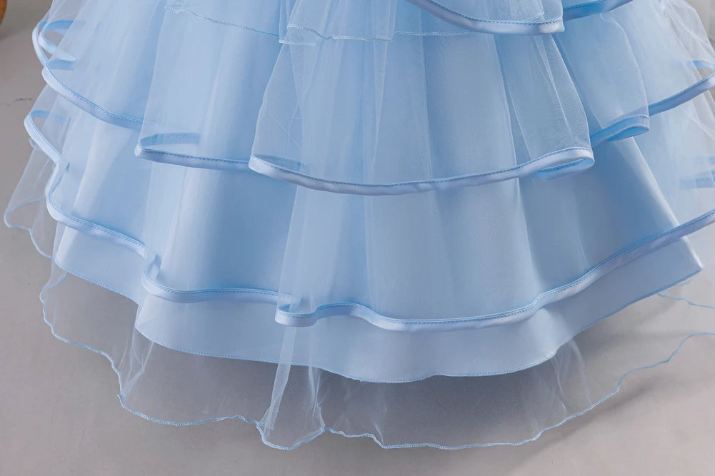 Girls Princess Dress Sleeveless Lace Embroidery Tiered Tulle Bow Formal Evening Gown for Wedding Birthday Party Christmas