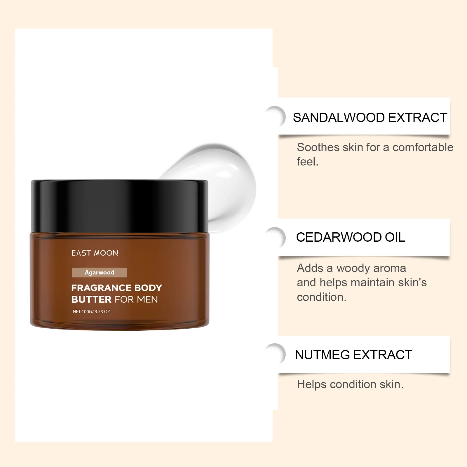 Men's Scented Body Lotion Sandalwood Extract Improves Skin Elasticity Radiance Non Greasy Fast Absorption For Dry Skin