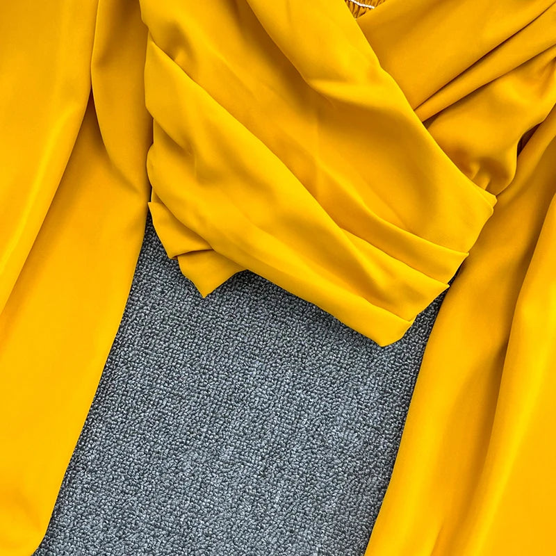 Beiyingni 2022 Spring Summer V-neck Blusas Women Plain Sexy Elastic Long Puff Sleeve Blouses Ladies Chic Ruched Crop Tops Female