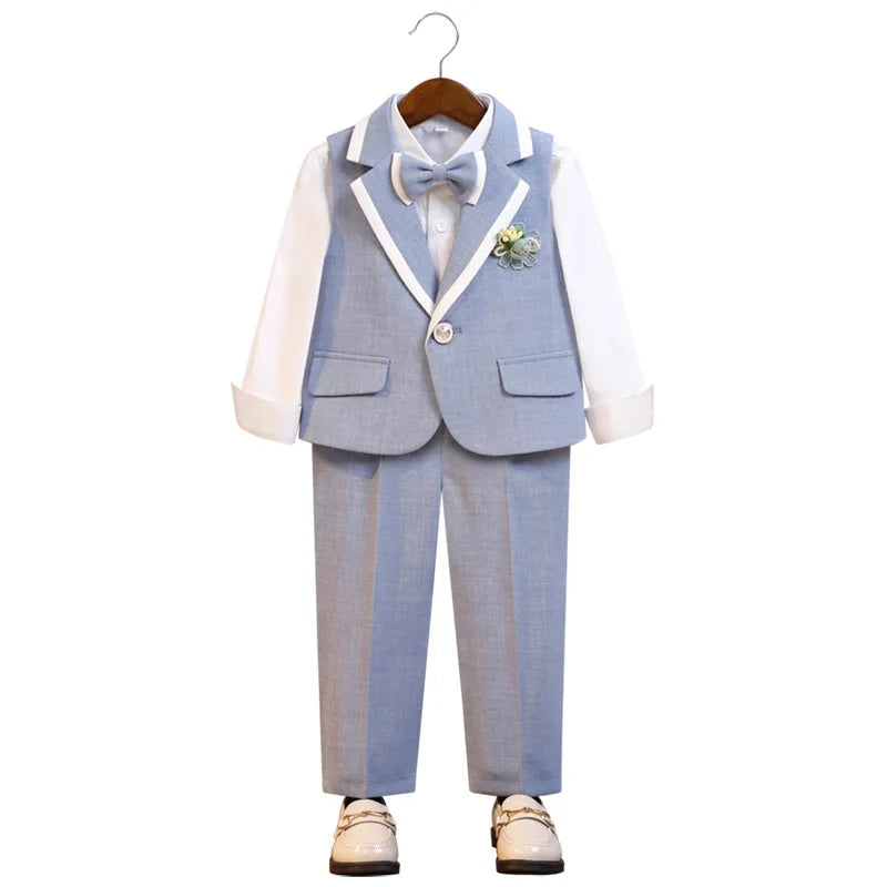 Children Boys Formal Suits Elegant Kids Boys Wedding Suits Outfit Blue Grey Child Boys Slim Fit Suits Outfit Performance Costume
