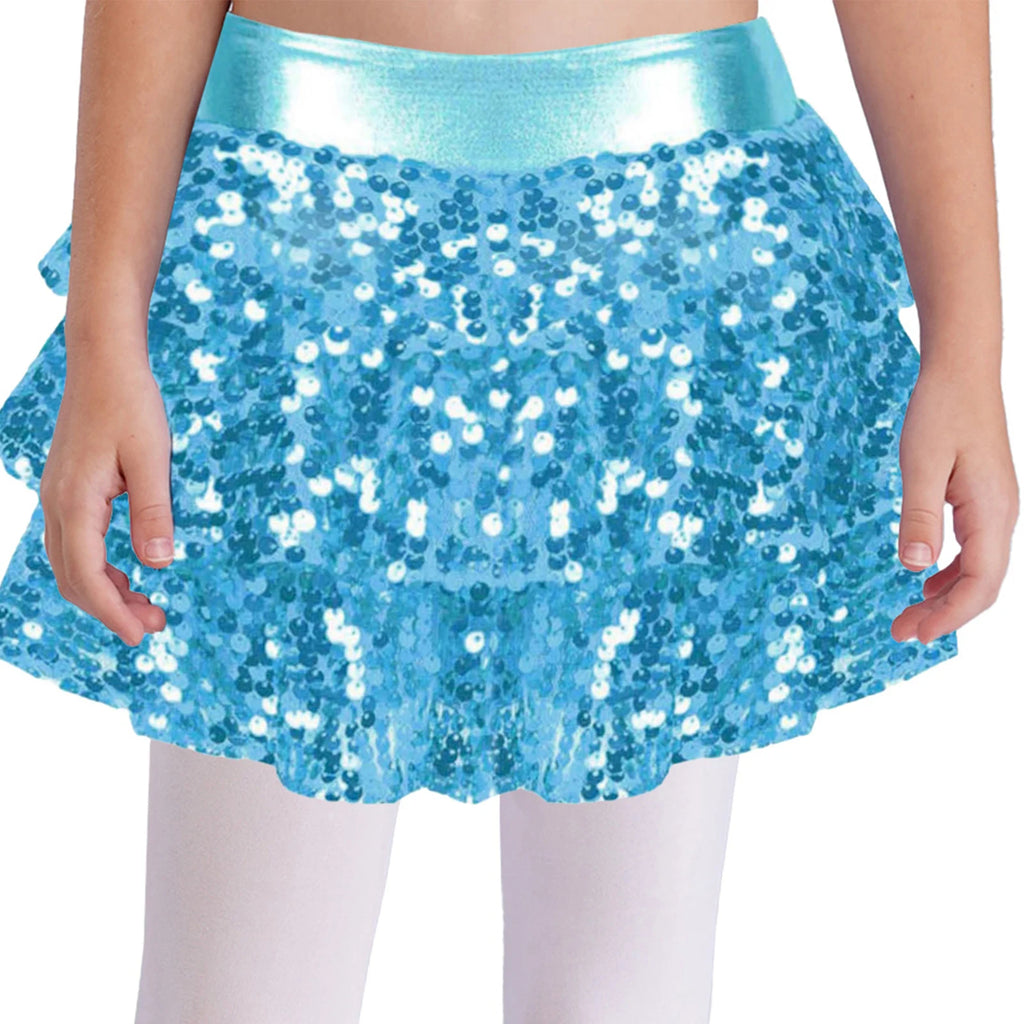 Kid Girls Hip Hop Dance Clothes Kids Jersey Sequin Tiered Skirt Long Tank Top Jazz Metallic Holographic Crop To Cheerleading Set