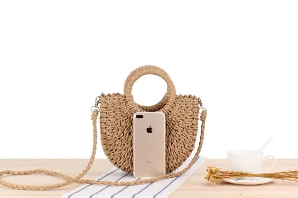 Ladies Beach Holiday Retro Woven Shoulder Bag Women Summer Woven Simple Handbag Female Casual Beach Portable Crossbody Bags Lady