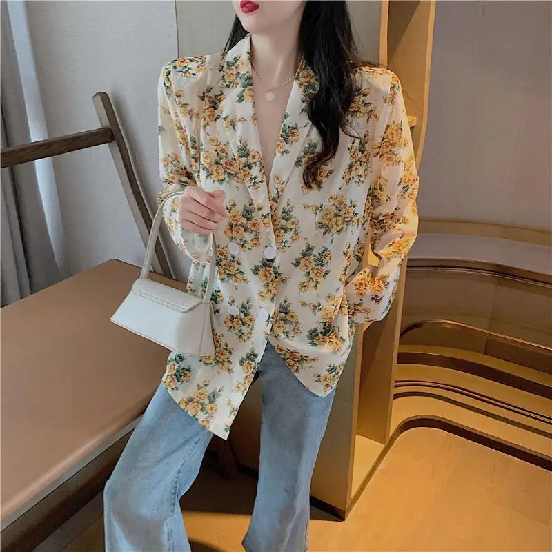 Women's Shirts And Blouses Button Up Top For Woman With Bow Clothing Floral Loose Sleeves Y2k Elegant Youth Xxl Stylish M