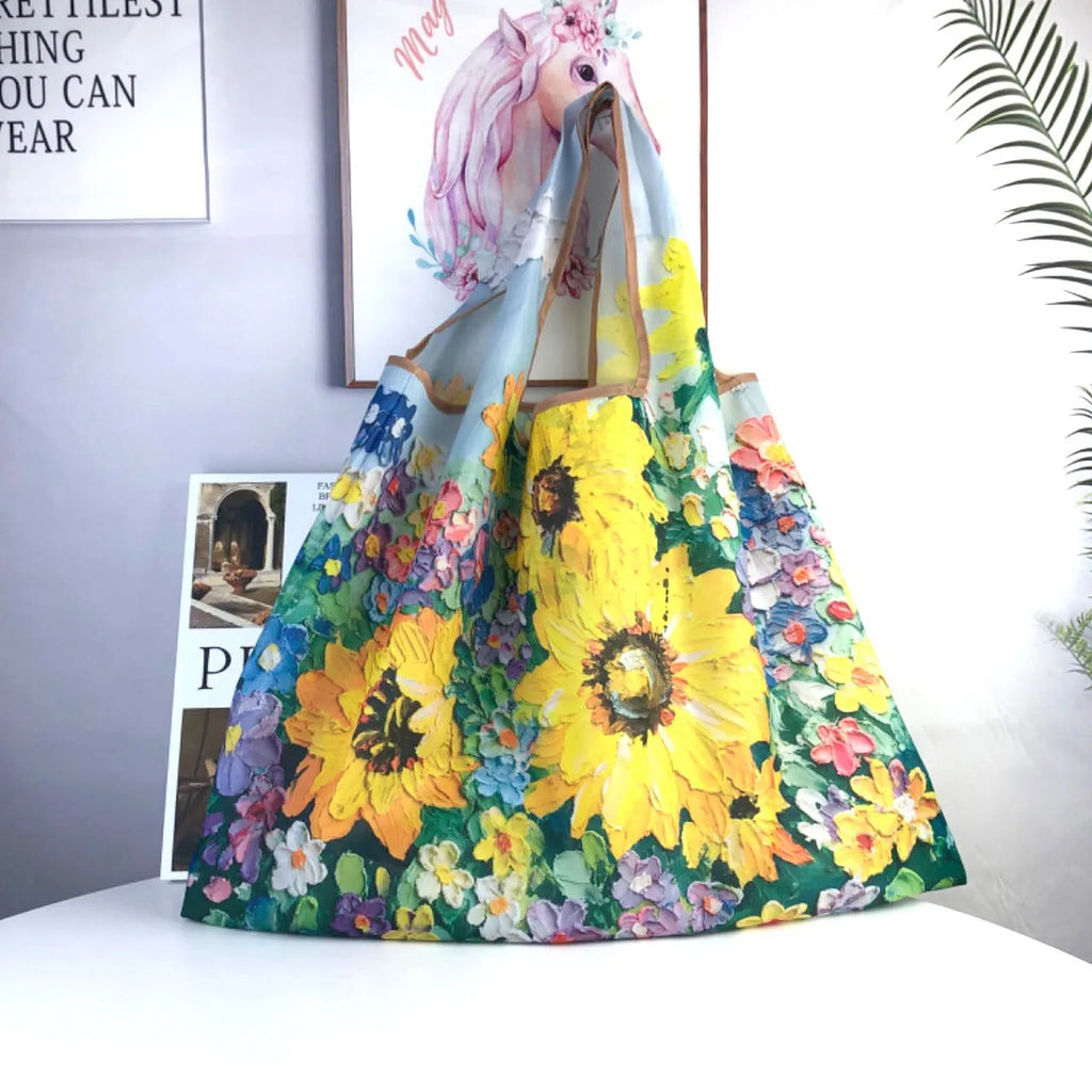 Large Reusable Grocery Shopping Bag Ladies Tote 50lb Fashion Pocket Shoulder Bag Foldable Eco Bag Washable