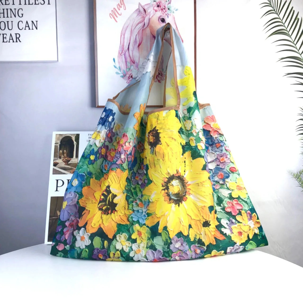 Large Reusable Grocery Shopping Bag Ladies Tote 50lb Fashion Pocket Shoulder Bag Foldable Eco Bag Washable