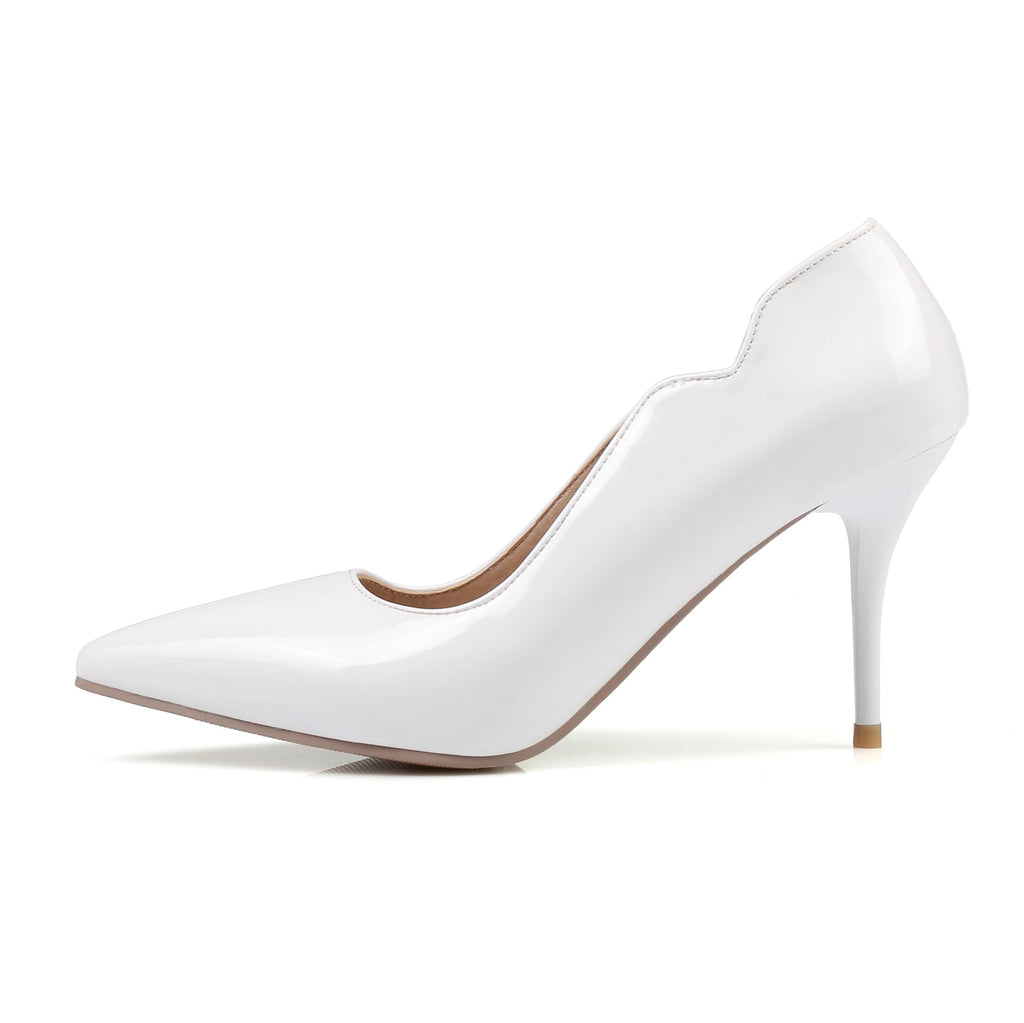Nude High-Heeled Shoes for Women, Thin Heels, Pointed Toes, Small Size 30, 2024 New Style for Ladies, Elegant Spring and Autumn White Sexy Patent Leather Professional Black Women's Single Shoes, European and American Extra La