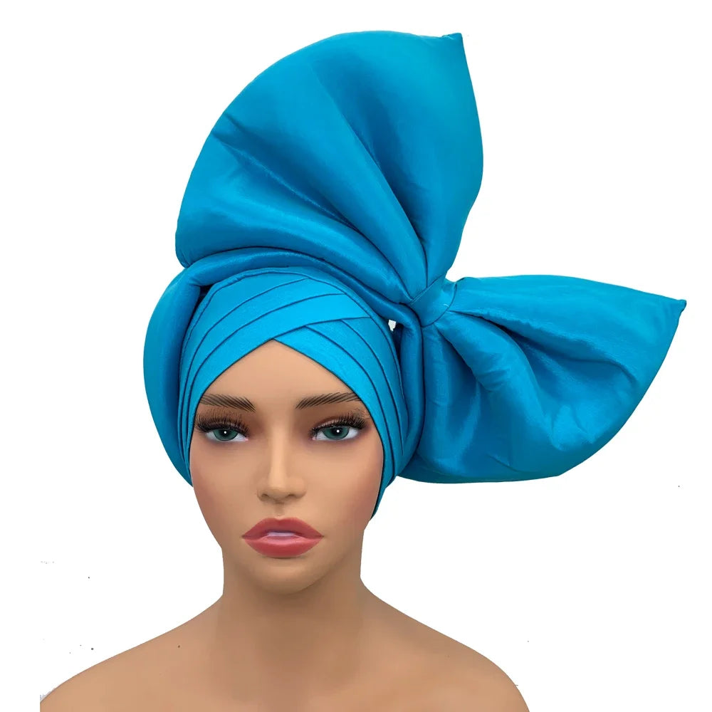 Exaggerated Headpiece African Auto Gele Headtie Nigeria Party Headwear Hat Lady Head Wraps Big Bowknot Turban Cap for Women