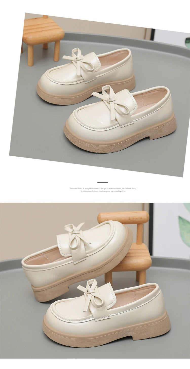 Girls Leather Shoes for Students School Uniform Shoes Black Matte 2025 New Fashion Children Flat Shoes Simple Bows Soft Sole