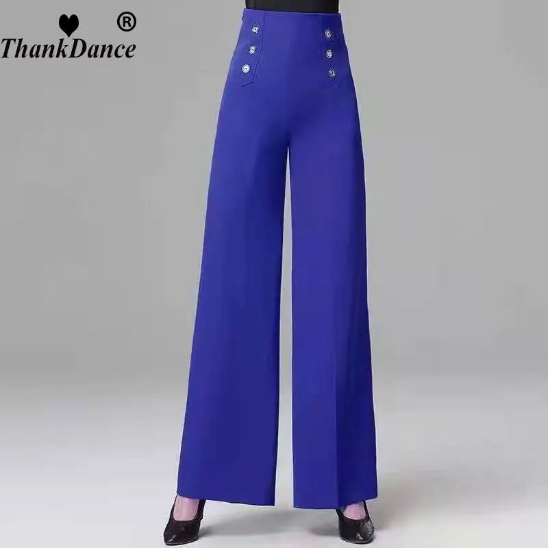 Modern Dance Pants New Female Latin Dance High Waist Wide Leg Trousers National Standard Ballroom Dance Pant Practice Competitio