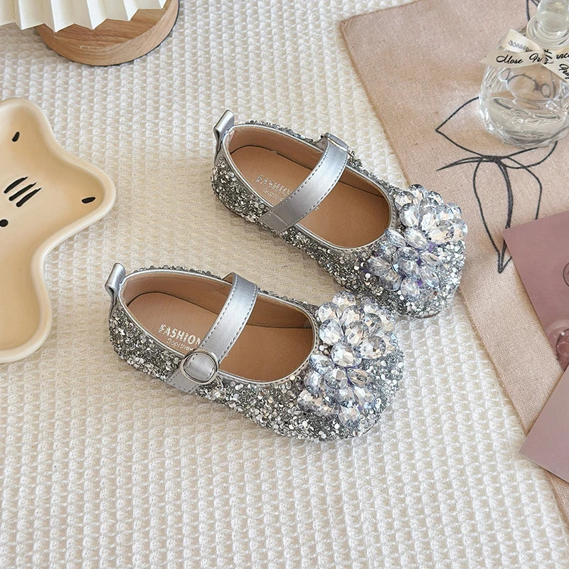 New Luxury Girl Shoes Spring Autumn Shallow Children Fashion Princess Ballet Shoes Sequins Rhinestone Kids Wedding Party Shoes