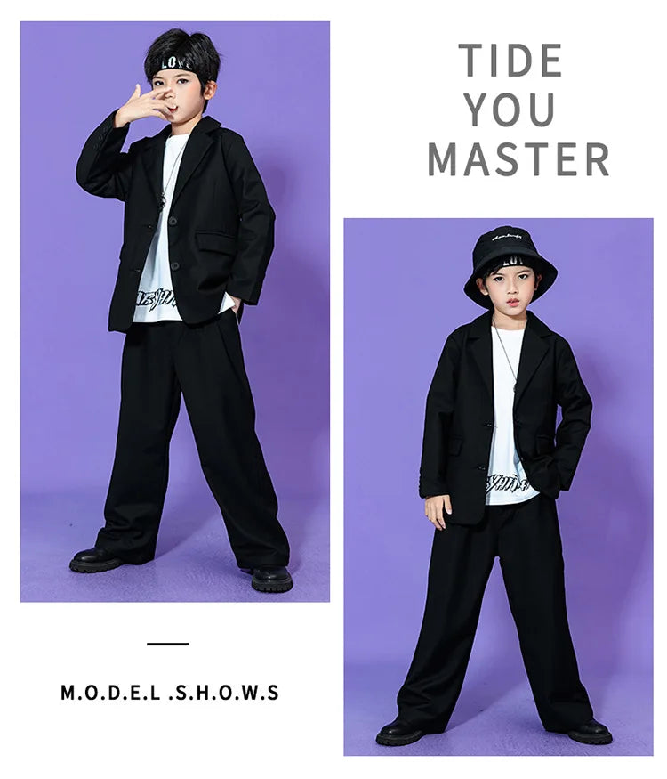 Suit for Girls Autumn Casual Long Sleeve Blazer Pants Two Pieces Children Costumes Formal Black Jacket Set Boys 10 12 13 Years