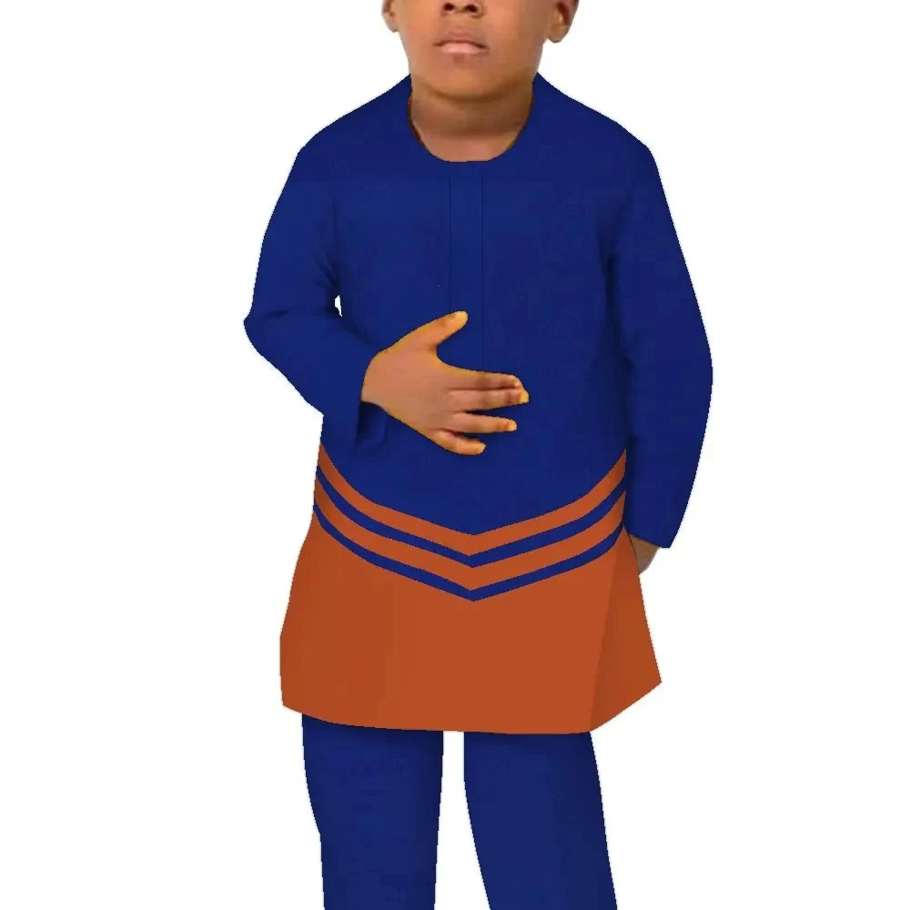 African Children Clothing Baby Boy's Clothes Afrcian Pants 2 Pcs Set Long Sleeve Patchwork Boy Dashiki Party Attire WYT701