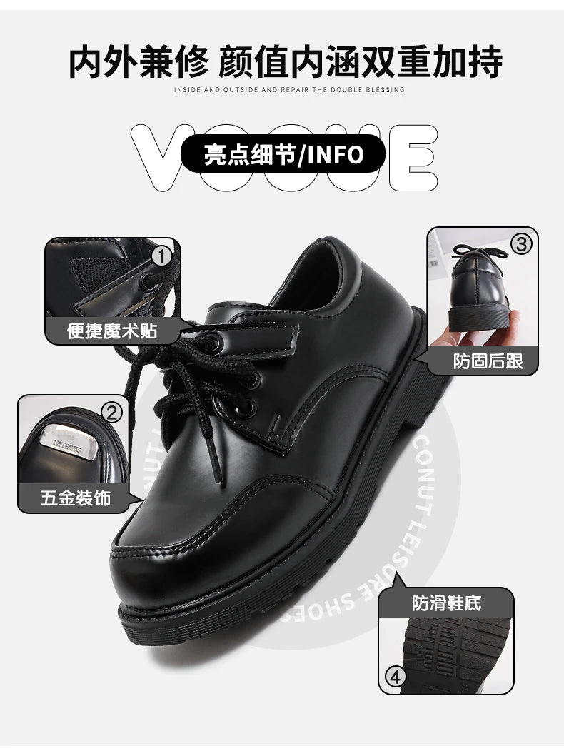 Boys Shoes Spring & Autumn New Black Glossy Classic Kids Loafer for Girl 2024 New Versatile Round-toe Britain Child School Shoes