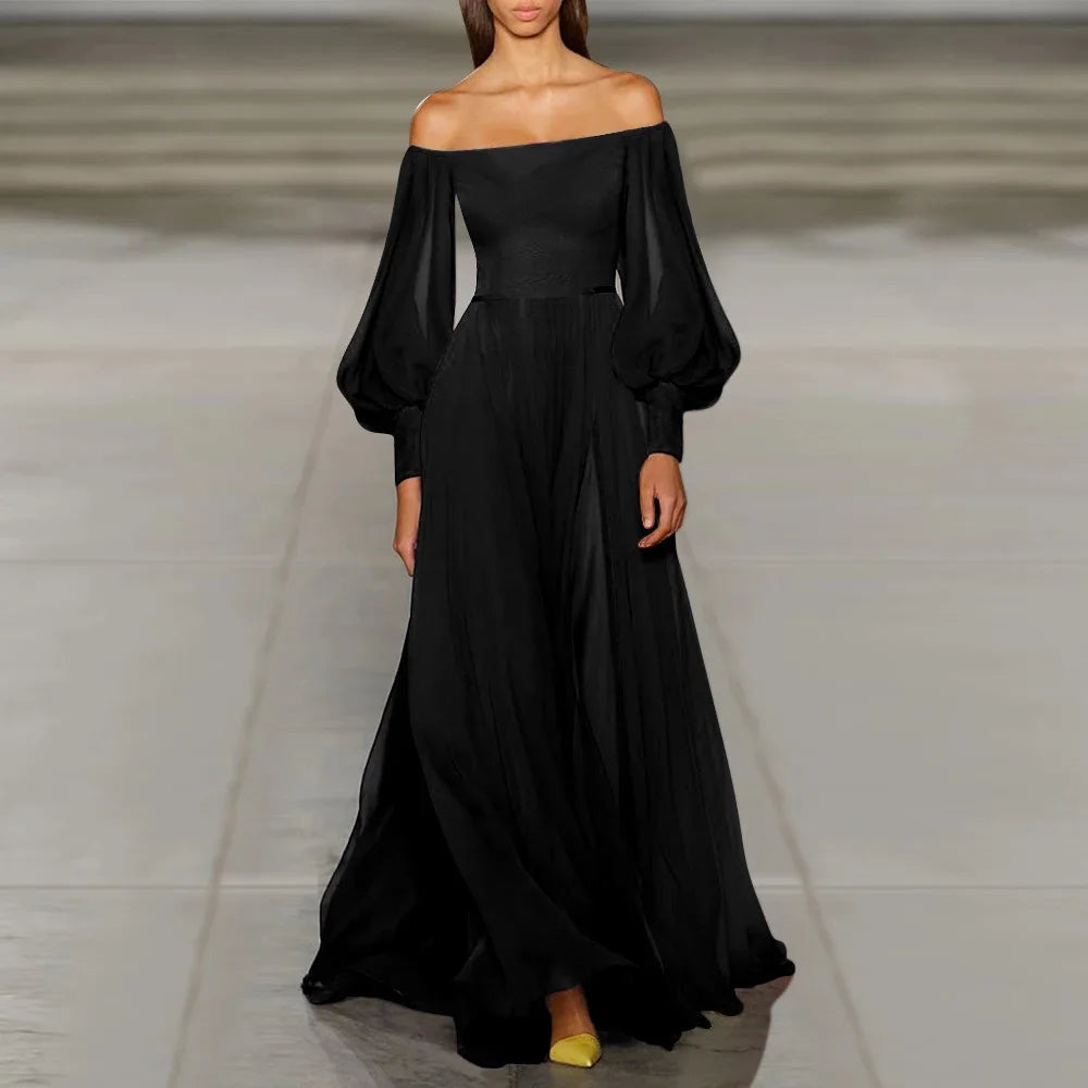 2024 Sexy Evening Dress for Women Party Gown High Waist Tulle Princess Skirt Long Sleeve round Neck Single Piece Spring Summer