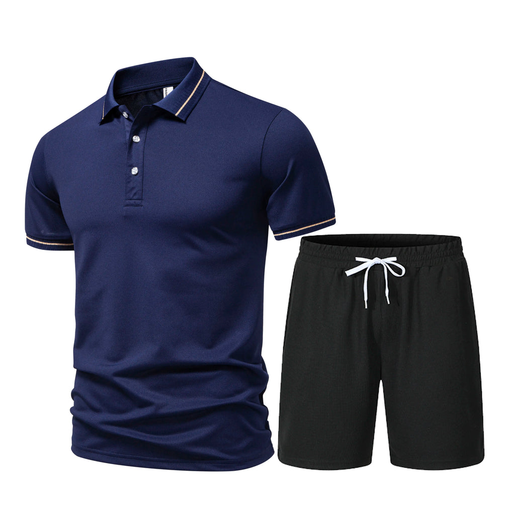 2026 New Men's Summer Collar Short Sleeve T-shirt Set Fashion
