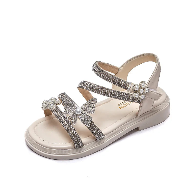 Little Girl's Sandal Summer Kids Princess Sandals Children Soft-soled Beach Sandals fit 2-13Years Old Kid Shoes Pink Black Beige