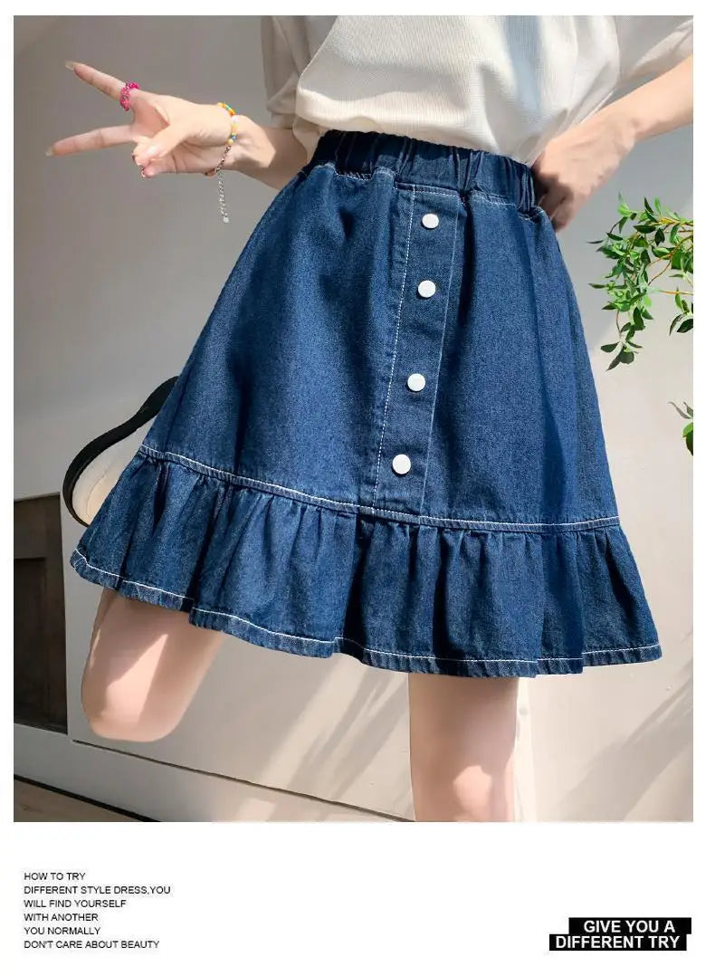 Kids Girls Denim Skirt 2025 New Children Summer Casual Skirts Teenage Girls Blue Jean Skirt Korean Style School Wear Clothes