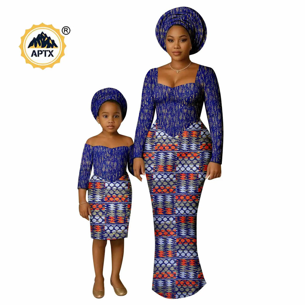 African Print Long Dresses for Women Family Outfits Dashiki Couple Clothes Mom and Daughter Dresses Ankara Outwear 25F029
