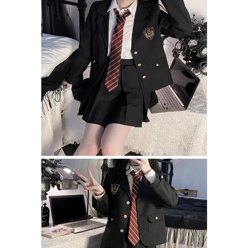 Girls College Style Fashion Sweet Blazers Anime COS Sexy Kawaii Mini Pleated Skirt Uniform, Japanese Student JK School Uniform