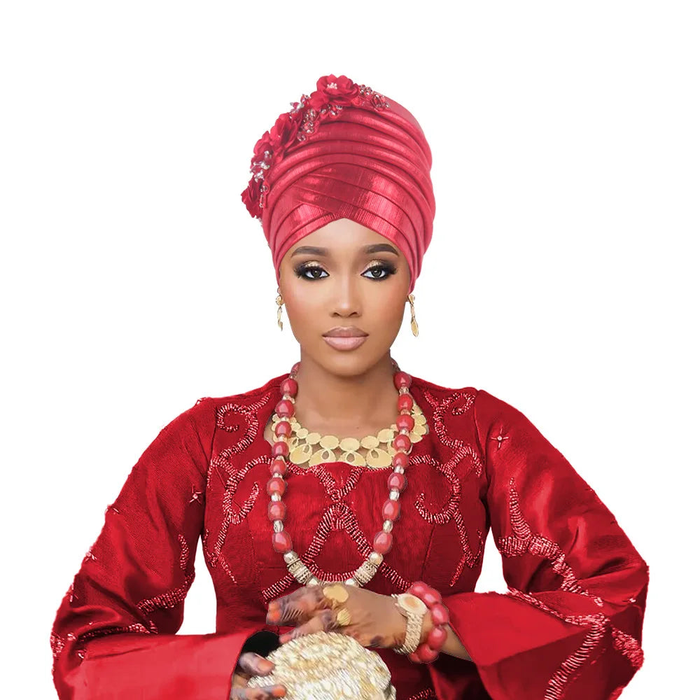 Nigeria Auto Gele Headtie Already Made Wedding Geles Female Head Wraps Diamond Flower 2025 New African Women's Turban Cap Bonnet
