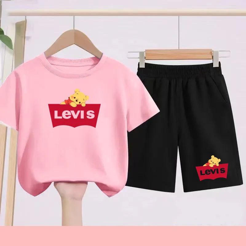 T Shirt Boy Girl Summer 3-12 Age New Model 2Piece Set Short Sleeve+Shorts Comfortable Breathable Children Sportswear Casual Bear