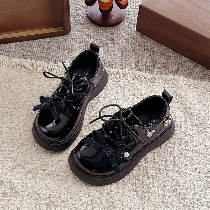 Girl School Perform Shoes Spring Autumn Chic Bow Children Dress Mary Jane Shoes Princess Wedding Party Kids Lolita Leather Shoes