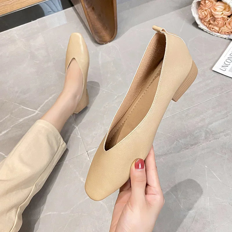 Genuine Leather Multi-color Low-heeled women's Shoes  Round Toe Flat Bottom Shallow Cut Single Shoe Casual Versatile Loafers