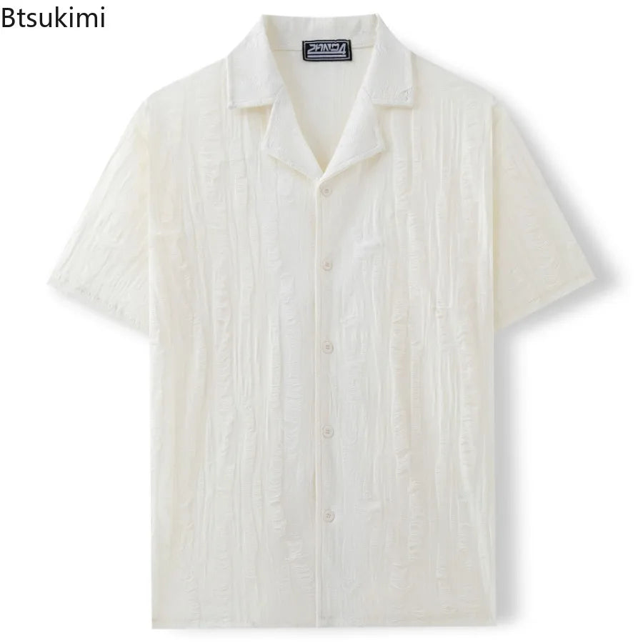 2026 Men's Summer Shirts Top Solid Turn-Down Collar Short Sleeve Shirt for Men Loose Half Sleeved Non Ironing T-shirt Male New