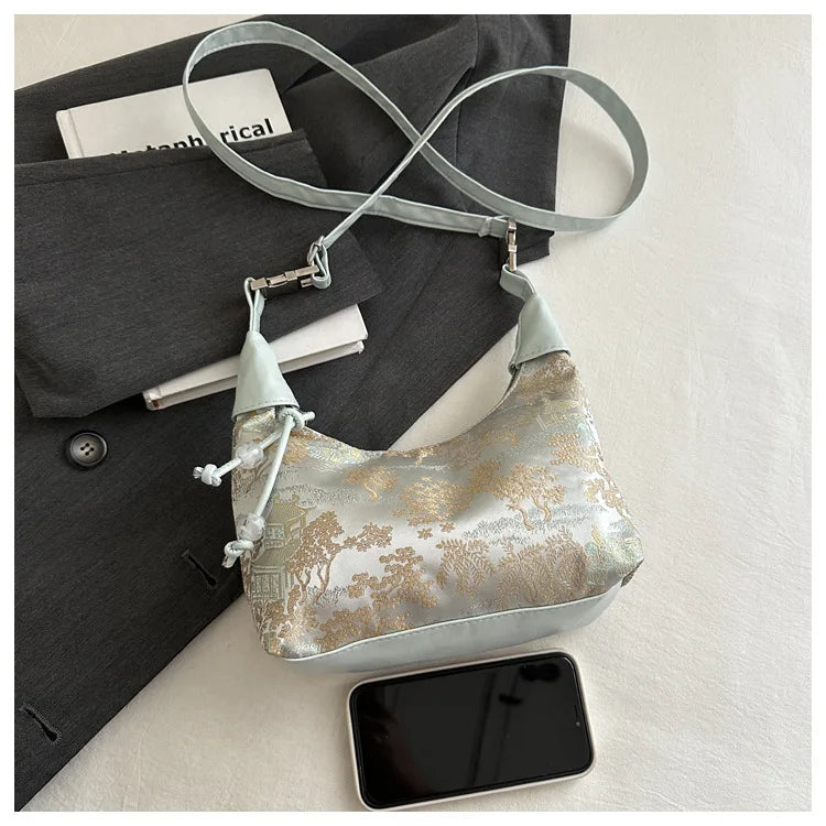 Designer Luxury Bags Woman Sweet Embroidery Shoulder Bag Nylon Texture Pearl Pendant Crossbody Handbag Bucket Handbag Women Girl