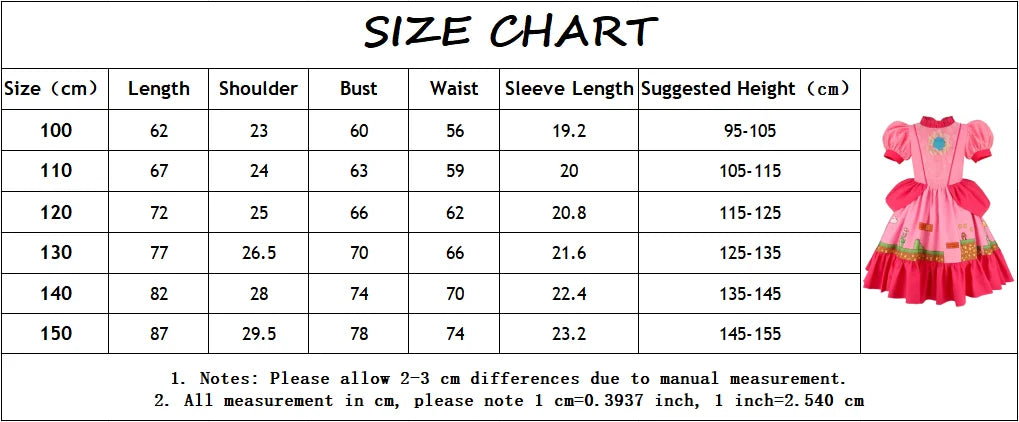 Kids Girls Summer Dresses Short Sleeve Print Costume New Movie Peach Princess Cosplay Dress Children Party Dress Birthday Gift