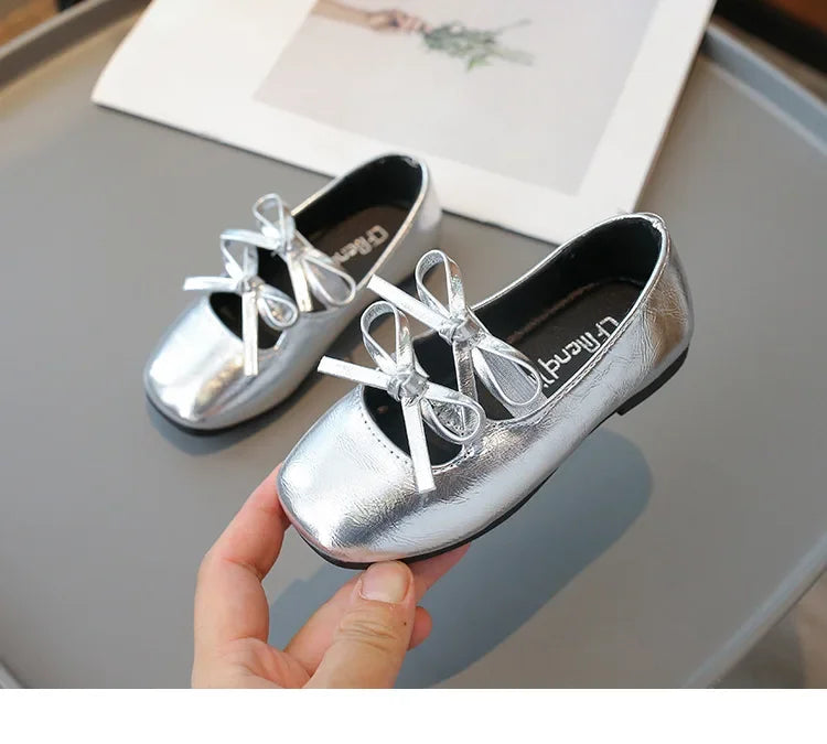 Elegant Girl Princess Shoes New Kids Leather Shoe Spring Autumn Children's Fashion Causal Black Ballet Shoes Solid Color Bowknot