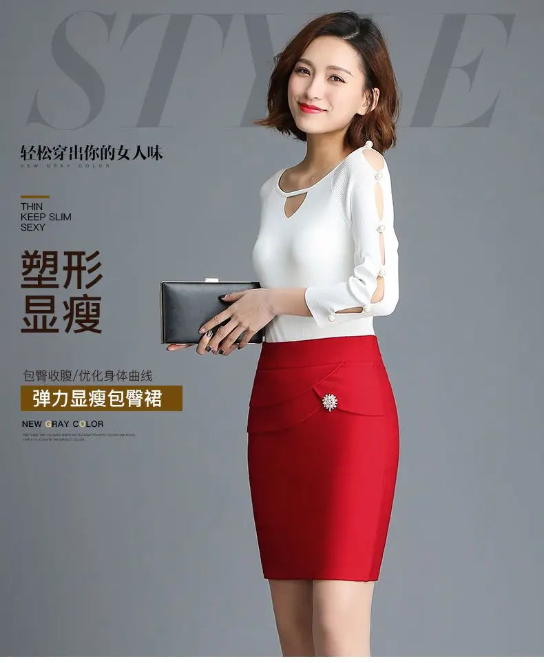 Office Lady Skinny Business Attire Red Hip-hugging Skirt Summer New Women Basic Versatile Fashion Casual Mini Office Wear Skirts